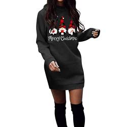 Guotobe Weihnachtskleid Damen Langarm Winterpullover Sweatkleid Rot Elegant Longpullover mit Weihnachten Motiv 3D Gedruckt Leicht Sweatshirt Rundhals Casual Dress Weicher Kapuzenpullover von Guotobe