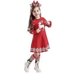 Mädchen Kleid 140 Langarm Weihnachten Strickkleid für Mädchen Rot Weihnachts Prinzessin Kleid Knielang Weihnachtskleid Festliches Kleid Hirsch Schneeflocke Kleid Winter Warm Strick Pullover Kleider von Guotobe