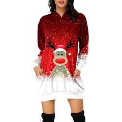 Weihnachtskleid Damen Große Größen mit Weihnachten Motiv 3D Gedruckt Weihnachtspullover Christmas Dress Weihnachts Kleid Weihnachts Hoodie Longpullover Warm Sweatshirt Pulli Festliche Geschenk von Guotobe