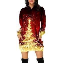 Weihnachtskleid Damen Große Größen mit Weihnachten Motiv 3D Gedruckt Weihnachtspullover Christmas Dress Weihnachts Kleid Weihnachts Hoodie Longpullover Warm Sweatshirt Pulli Festliche Geschenk von Guotobe