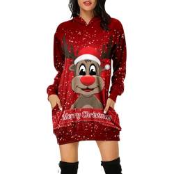 Weihnachtskleid Damen Große Größen mit Weihnachten Motiv 3D Gedruckt Weihnachtspullover Christmas Dress Weihnachts Kleid Weihnachts Hoodie Longpullover Warm Sweatshirt Pulli Festliche Geschenk von Guotobe