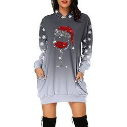 Weihnachtskleid Damen Große Größen mit Weihnachten Motiv 3D Gedruckt Weihnachtspullover Christmas Dress Weihnachts Kleid Weihnachts Hoodie Longpullover Warm Sweatshirt Pulli Festliche Geschenk von Guotobe