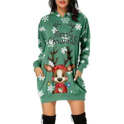 Weihnachtskleid Damen Große Größen mit Weihnachten Motiv 3D Gedruckt Weihnachtspullover Christmas Dress Weihnachts Kleid Weihnachts Hoodie Longpullover Warm Sweatshirt Pulli Festliche Geschenk von Guotobe