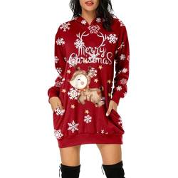 Weihnachtskleid Damen Große Größen mit Weihnachten Motiv 3D Gedruckt Weihnachtspullover Christmas Dress Weihnachts Kleid Weihnachts Hoodie Longpullover Warm Sweatshirt Pulli Festliche Geschenk von Guotobe