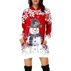 Weihnachtskleid Damen Große Größen mit Weihnachten Motiv 3D Gedruckt Weihnachtspullover Christmas Dress Weihnachts Kleid Weihnachts Hoodie Longpullover Warm Sweatshirt Pulli Festliche Geschenk von Guotobe