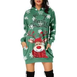 Weihnachtskleid Damen Große Größen mit Weihnachten Motiv 3D Gedruckt Weihnachtspullover Christmas Dress Weihnachts Kleid Weihnachts Hoodie Longpullover Warm Sweatshirt Pulli Festliche Geschenk von Guotobe