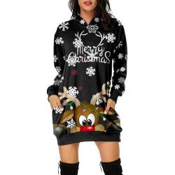 Weihnachtskleid Damen Große Größen mit Weihnachten Motiv 3D Gedruckt Weihnachtspullover Christmas Dress Weihnachts Kleid Weihnachts Hoodie Longpullover Warm Sweatshirt Pulli Festliche Geschenk von Guotobe