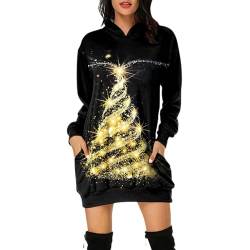 Weihnachtskleid Damen Große Größen mit Weihnachten Motiv 3D Gedruckt Weihnachtspullover Christmas Dress Weihnachts Kleid Weihnachts Hoodie Longpullover Warm Sweatshirt Pulli Festliche Geschenk von Guotobe