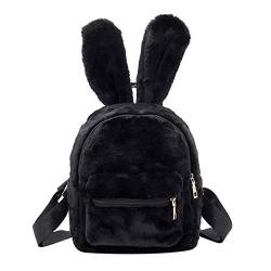 Damen 3D Plüsch Schulranzen Kaninchen Ohr Rucksack Rabbit Ear Schulrucksack (schwarz) von Gupiar