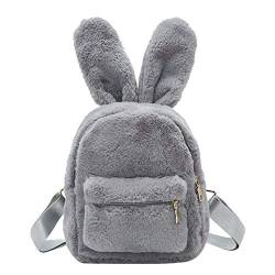 Damen Kunstfell-Mini-Rucksack, niedliche Hasenohren, Schultertasche, Geldbörse, Plüsch Grau grau 9.84" x 7.8" x 3.91" von Gupiar