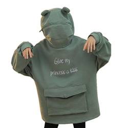 Süßer Frosch-Pullover für Damen mit Tiermotiv, Reißverschluss, mit Tasche Gr. XL, grün von Gupiar