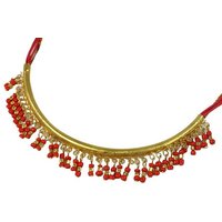 Guru-Shop Perlenkette Modeschmuck Kette - gold/rot von Guru-Shop