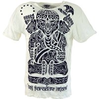 Guru-Shop T-Shirt Sure Herren T-Shirt Tribal Ganesha - weiß Goa Style, Festival, alternative Bekleidung von Guru-Shop