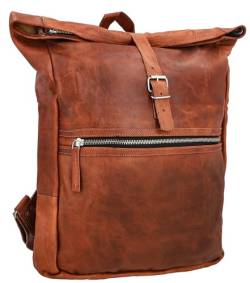 Gusti Rucksack Leder - Milo Damen Fahrradrucksack 13L Rolltop Laptoptasche Vintage Lederrucksack Kurierrucksack Wanderrucksack Backpack Unirucksack 15" Zoll Braun von Gusti