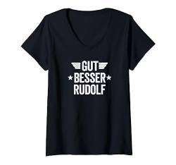 Damen Gut Besser Rudolf T-Shirt mit V-Ausschnitt von Gut Besser Vorname Personalisiert