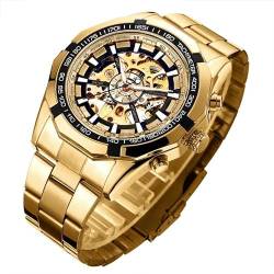 Gute Herren Armbanduhr Mechanik Automatik Gold Schwarz Skelett Armhanduhr Sport Business Geschenk von Gute