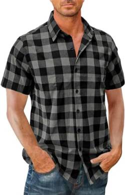 Gutsbox Herren Hemd Kurzarm Regular Fit Herrenhemden Freizeithemd Sommerhemd Aus 100% Baumwolle Kurzarmhemd Schwarz XXL von Gutsbox
