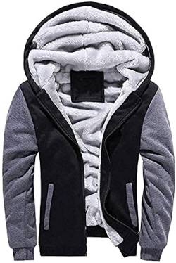 Gutsbox Herren Kapuzenpullover mit Reißverschluss Langarm Kapuzenjacke Sweatjacke Winter Warm Fleece Hoodie Jacke Winterjacke Schwarz-Grau S - 5XL von Gutsbox