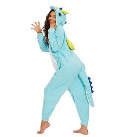 Guturris Tier Drache Pyjamas Schlafanzug Jumpsuit Halloween Cosplay Kostüm Onesie Nachtwäsche für Frauen und Männer Blau L von Guturris