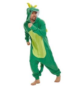 Guturris Unisex Drache Pyjamas Tier Schlafanzug Jumpsuit Halloween Cosplay Kostüm Schlafanzug Nachtwäsche Grün S von Guturris