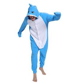 Guturris Unisex Hai Cosplay Onesie Herren Pyjama Tier Cosplay Jumpsuit Pyjama Damen Schlafanzug Loungewear Halloween Kostüm Tiefes Blau L von Guturris