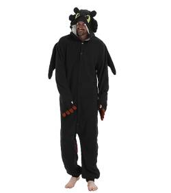 Guturris Unisex Schwarz Drache Onesie Pyjamas Tier Kostüm Schlafanzug Halloween Cosplay Jumpsuit Nachtwäsche für Erwachsene M von Guturris