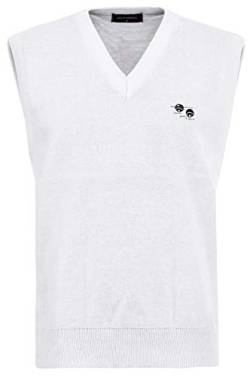 Guv'nors Herren Unisex Lawn Bowling Tank Top Gestrickt Ärmellos Pullover Weiß mit Bowling-Logo auf der Vorderseite V Ausschnitt Gr. Medium, weiß von Guv'nors