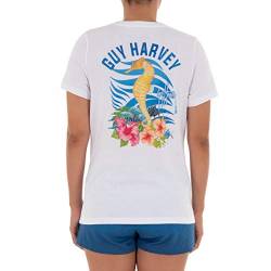 Guy Harvey Damen Graphic Kurzarm V-Ausschnitt T-Shirt - Weiß - Mittel von Guy Harvey