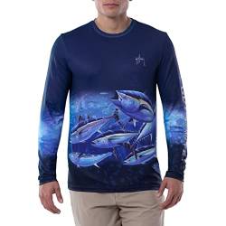 Guy Harvey Herren Langarm Performance Shirt mit 50+ UPF Sonnenschutz, Surf the Web/Frenzy, XX-Large von Guy Harvey