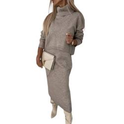 GuyAna Damen-Set aus Kleid und Rollkragenpullover, 2-teiliges Damen-Outfit, langärmeliges Rollkragen-Strickoberteil, schmal geschnittenes Pulloverkleid (grey,M) von GuyAna