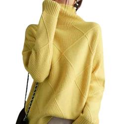 GuyAna Gemischter, lockerer, Warmer Pullover, lockerer Rundhals-Strickpullover, Flauschiger Cardigan, Retro-Pullover, modischer Pullover (Yellow,2XL) von GuyAna
