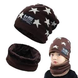 Gxlaihly Wintermütze für Kinder,Kinder Winter Warm Beanie Mütze und Loop Schal Schlauchschal Set,Kinder Wintermütze Beanie Hut,Wintermütze und Schal-Set für Jungen Mädchen von 4-15 Jahren (braun) von Gxlaihly