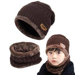 Gxlaihly Wintermütze für Kinder,Kinder Winter Warm Beanie Mütze und Loop Schal Schlauchschal Set,Kinder Wintermütze Beanie Hut,Wintermütze und Schal-Set für Jungen Mädchen von 6-15 Jahren (braun) von Gxlaihly