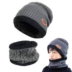 Gxlaihly Wintermütze für Kinder,Kinder Winter Warm Beanie Mütze und Loop Schal Schlauchschal Set,Kinder Wintermütze Beanie Hut,Wintermütze und Schal-Set für Jungen Mädchen von 6-15 Jahren (grau) von Gxlaihly