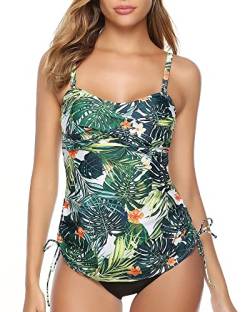 Gyabnw Tankini Damen Bauchweg Bademode Set Damen Bikini Oberteil Zweiteiler Tankinis Sommer Beach A-Grünes Blatt,M von Gyabnw