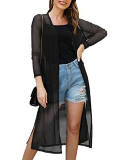 Gyabnw Bikini Cover Up Damen Chiffon Lang Badeanzug für Damen Sommer Pareos Offene Front Jacke Beachwear Strickjacke Cardigan Leicht Sommerjacke Bolero Elegant Sexy Outwear Strandkleid, Schwarz L von Gyabnw