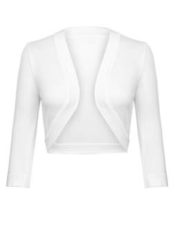 Gyabnw Bolero Damen 3/4 Ärmel Jacke Elegant Damen Cardigan Strickjacke Kurz Tops Jäckchen Oberteile A-Weiß,XL von Gyabnw