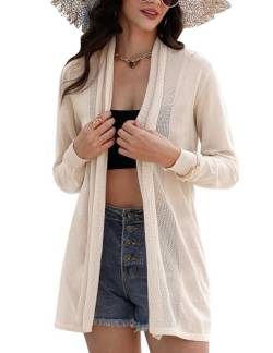 Gyabnw Cardigan Damen Bolero Lange Dünne Strickjacke Leicht Open Front Sommerjacke Bikini Cover up Langarm Jacke Schulterjacke Strickweste Shawl Strand Beachwear Bolerojäckchen Shrug Aprikose, XXL von Gyabnw