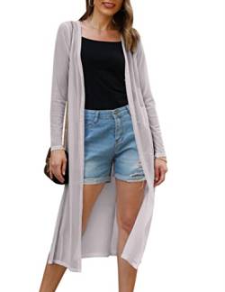 Gyabnw Cardigan Damen Strickjacke Leicht Chiffon Casual Lang Elegant Weich Open Front V Ausschnitt Badeanzug Cover Up Transparent Strandurlaub Beachwear Strandponcho Mode Schulterjacke, Grau S von Gyabnw