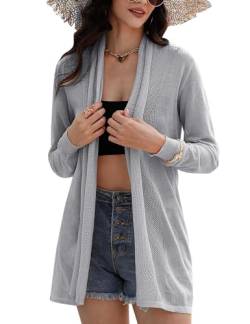 Gyabnw Cardigan für Damen Bolero Lange Dünne Strickjacke Leicht Sommerjacke Bikini Cover up Langarm Jacke Schulterjacke Strickweste Shawl Strandkleid Beachwear Bolerojäckchen Shrug grau, XXL von Gyabnw