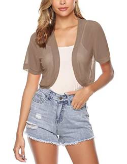 Gyabnw Damen Bolero Cardigan Kurzarm Spitze Bolero Offene Front Bolerojacke Durchsichtig Spitze Crop Cardigan Leichte Cover Up Blumenspitze Bolero Sommerjacke S-3XL von Gyabnw