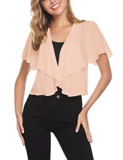 Gyabnw Damen Bolero Chiffon Jacke Transparente Schicke Boleros Festlicher Bolerojacke Kurzarm Sommer Blazer Jäckchen Spitze Bolero für Abendkleider Hochzeit, Aprikose(X), S von Gyabnw