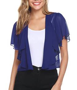 Gyabnw Damen Bolero Chiffon Jacke Transparente Schicke Boleros Festlicher Bolerojacke Kurzarm Sommer Blazer Jäckchen Spitze Bolero für Abendkleider Hochzeit, Dunkelblau(X), L von Gyabnw