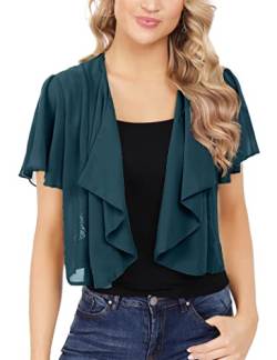 Gyabnw Damen Bolero Chiffon Jacke Transparente Schicke Boleros Festlicher Bolerojacke Kurzarm Sommer Blazer Jäckchen Spitze Bolero für Abendkleider Hochzeit, Dunkelgrün(X), M von Gyabnw