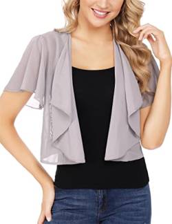 Gyabnw Damen Bolero Chiffon Jacke Transparente Schicke Boleros Festlicher Bolerojacke Kurzarm Sommer Blazer Jäckchen Spitze Bolero für Abendkleider Hochzeit, Grau(X), L von Gyabnw