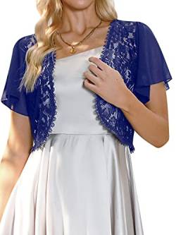 Gyabnw Damen Bolero Chiffon Jacke Transparente Schicke Boleros Festlicher Bolerojacke Kurzarm Sommer Blazer Jäckchen Spitze Bolero für Abendkleider Hochzeit, Navyblau, M von Gyabnw