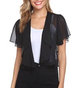 Gyabnw Damen Bolero Chiffon Jacke Transparente Schicke Boleros Festlicher Bolerojacke Kurzarm Sommer Blazer Jäckchen Spitze Bolero für Abendkleider Hochzeit, Schwarz(X), S von Gyabnw