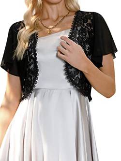 Gyabnw Damen Bolero Chiffon Jacke Transparente Schicke Boleros Festlicher Bolerojacke Kurzarm Sommer Blazer Jäckchen Spitze Bolero für Abendkleider Hochzeit, Schwarz, XL von Gyabnw