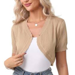 Gyabnw Damen Bolero Elegante Boleros Strickjacke Kurzarm Cardigan Festlicher Bolero Jacke Sommer Jäckchen Bolero für Abendkleider Hochzeit B-BeigeM von Gyabnw