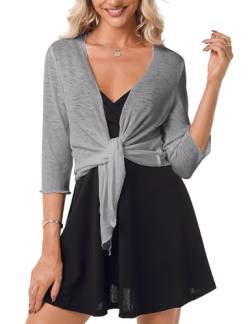 Gyabnw Damen Bolero Strickjacke Sommerjacke V-Ausschnitt Cardigan mit Knoten Transparenter Chiffon Shrug Leicht mit 3/4-Ärmeln Bikini Cover Up von Gyabnw